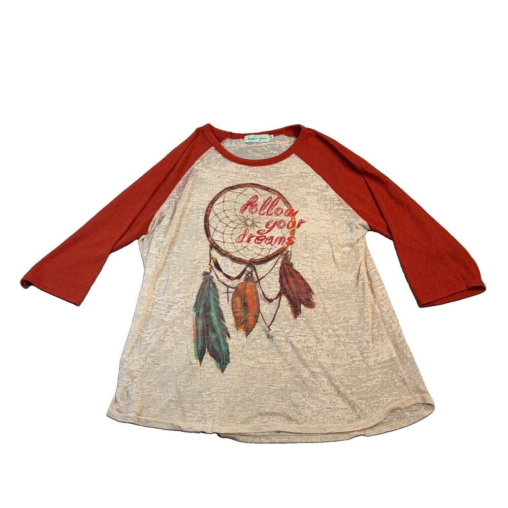 Southern Grace Follow Your Dreams Dreamcatcher Top Raglan Boho Womens Size XXL